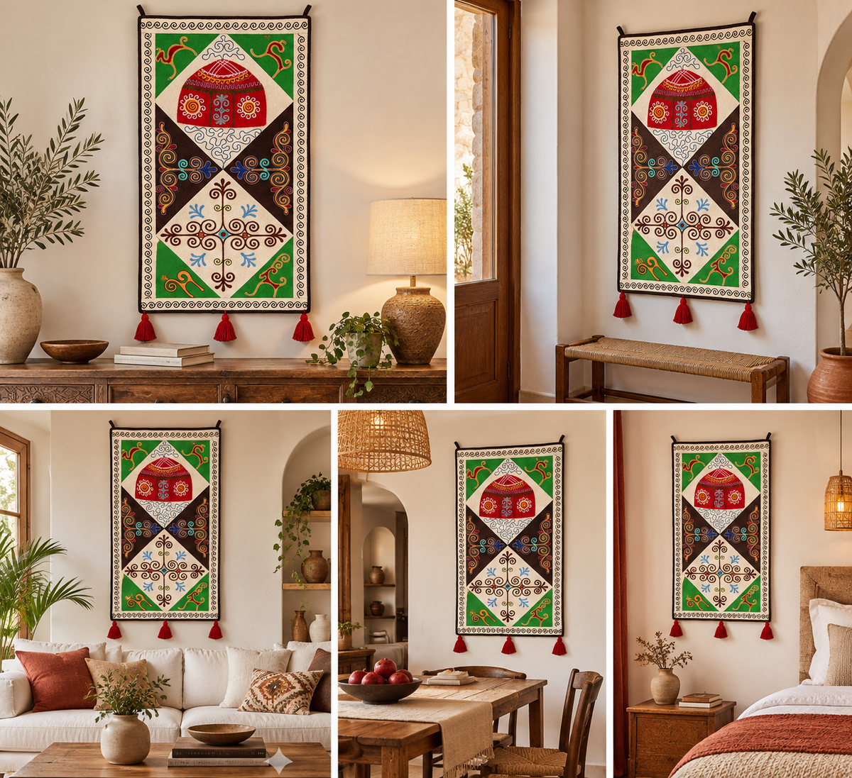 "Birth of Traditions" felt panel - Green, Brown & Red