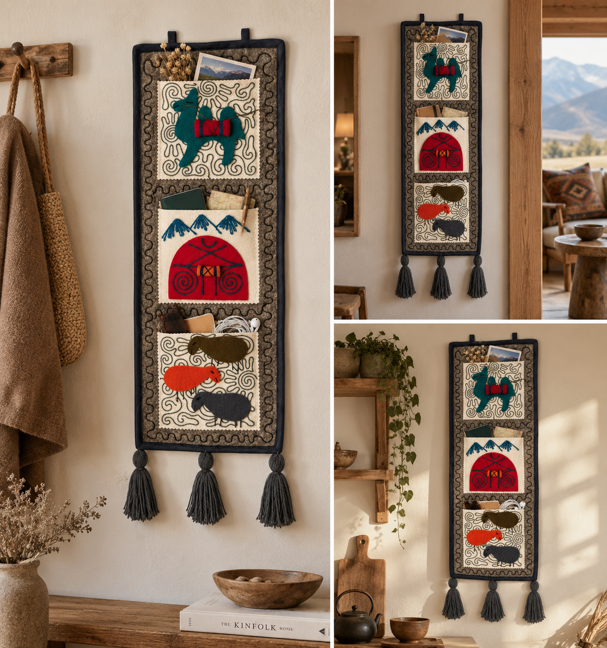 "Caravan Tales" felt organizer - Green Camel & Red Yurt