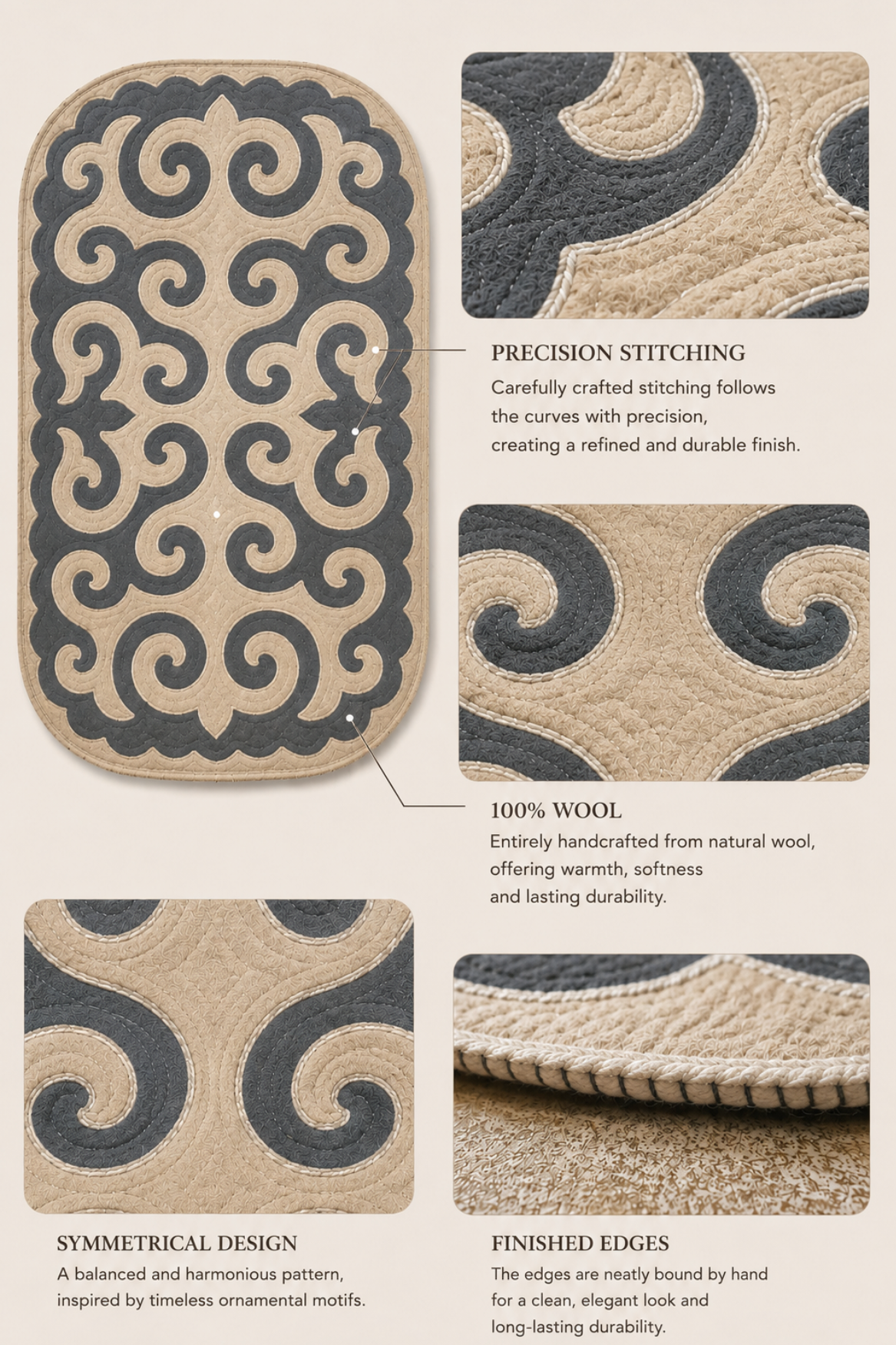 Syrmak with rounded corners Beige&Grigio antracite