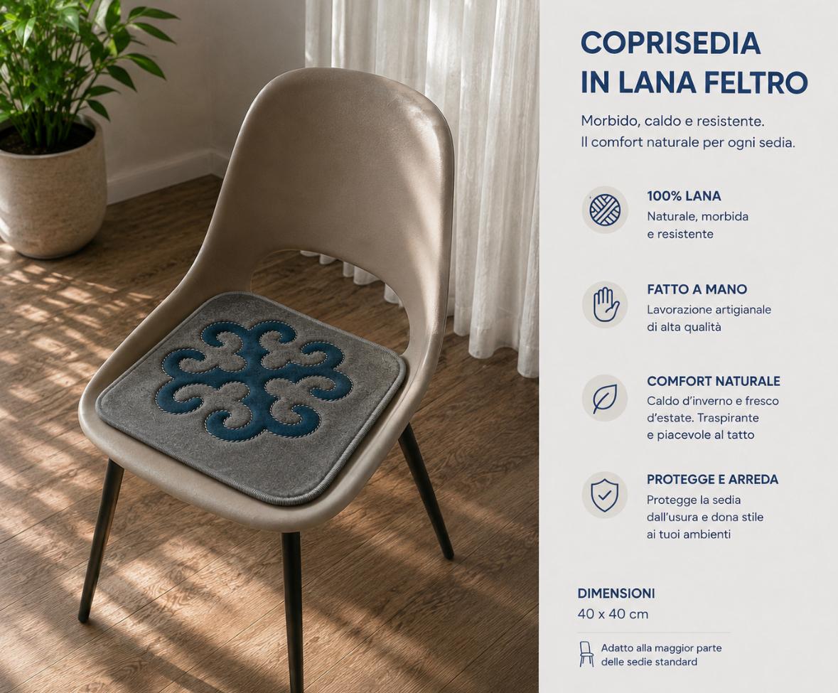 Grey & petrol blue felt chair cover