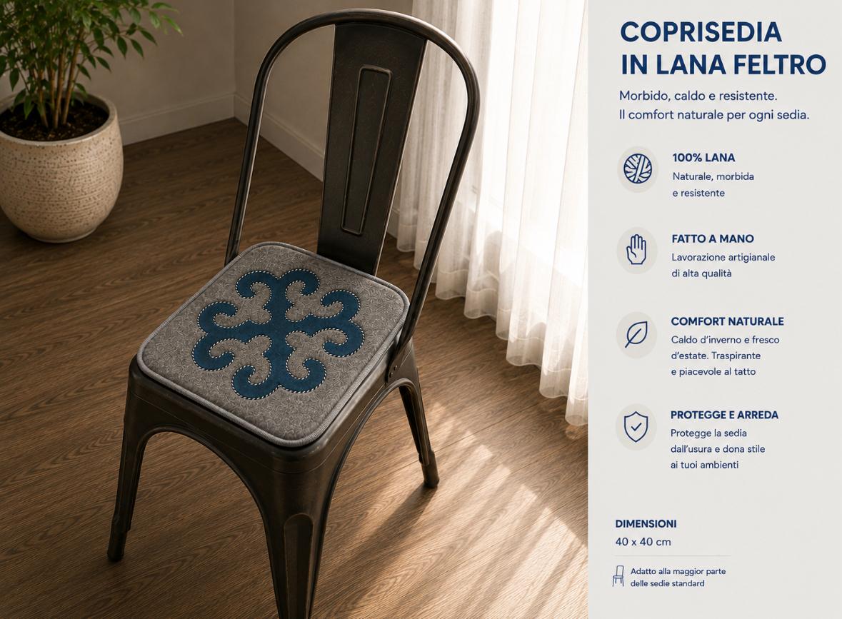 Grey & petrol blue felt chair cover