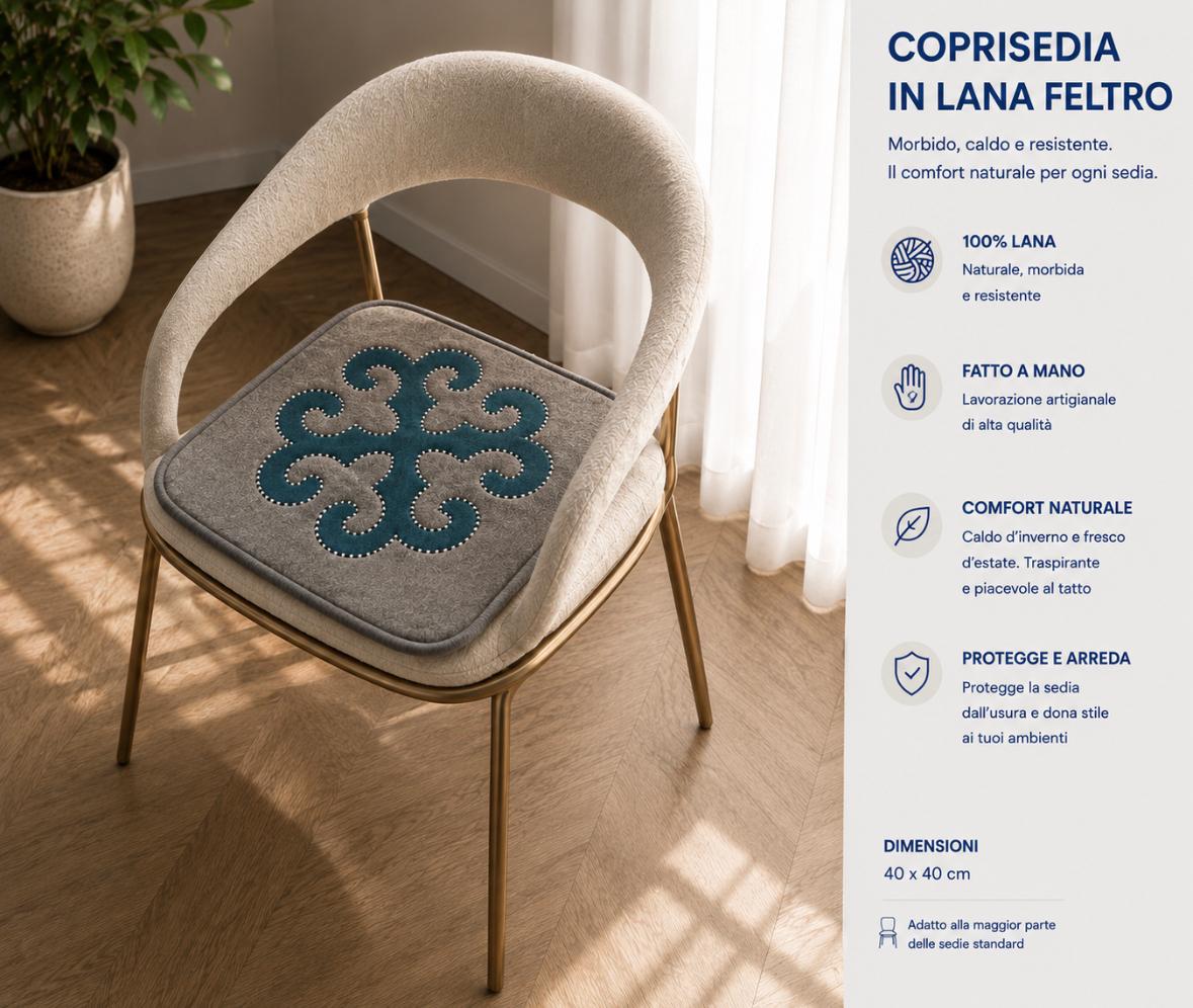 Grey & petrol blue felt chair cover