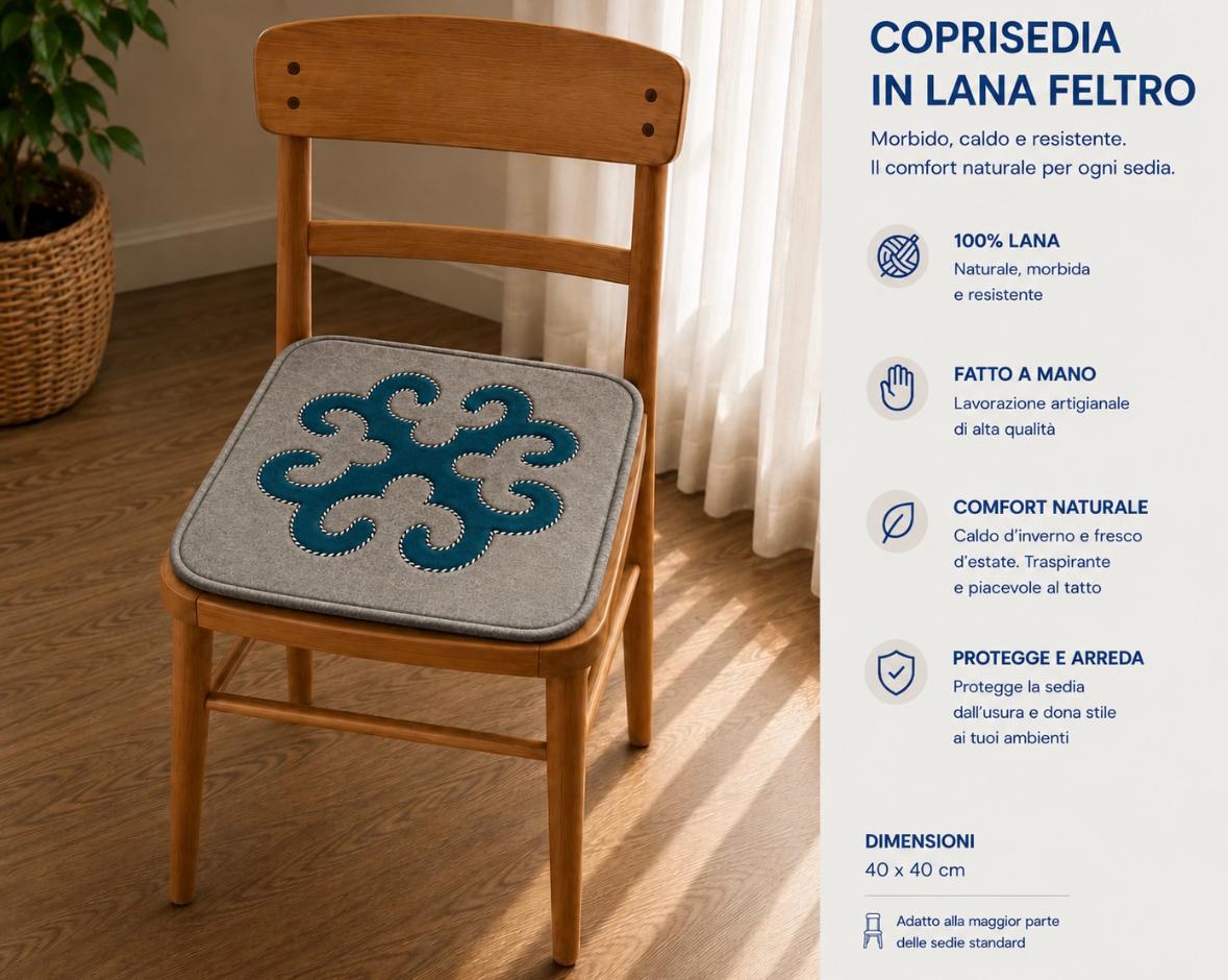 Grey & petrol blue felt chair cover