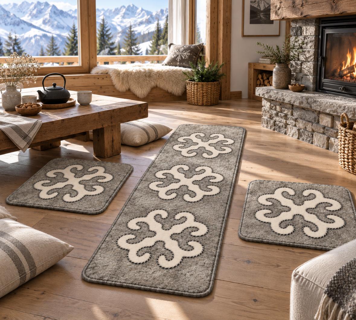 Set Tappeto e 2 coprisedie Grigio&Avorio