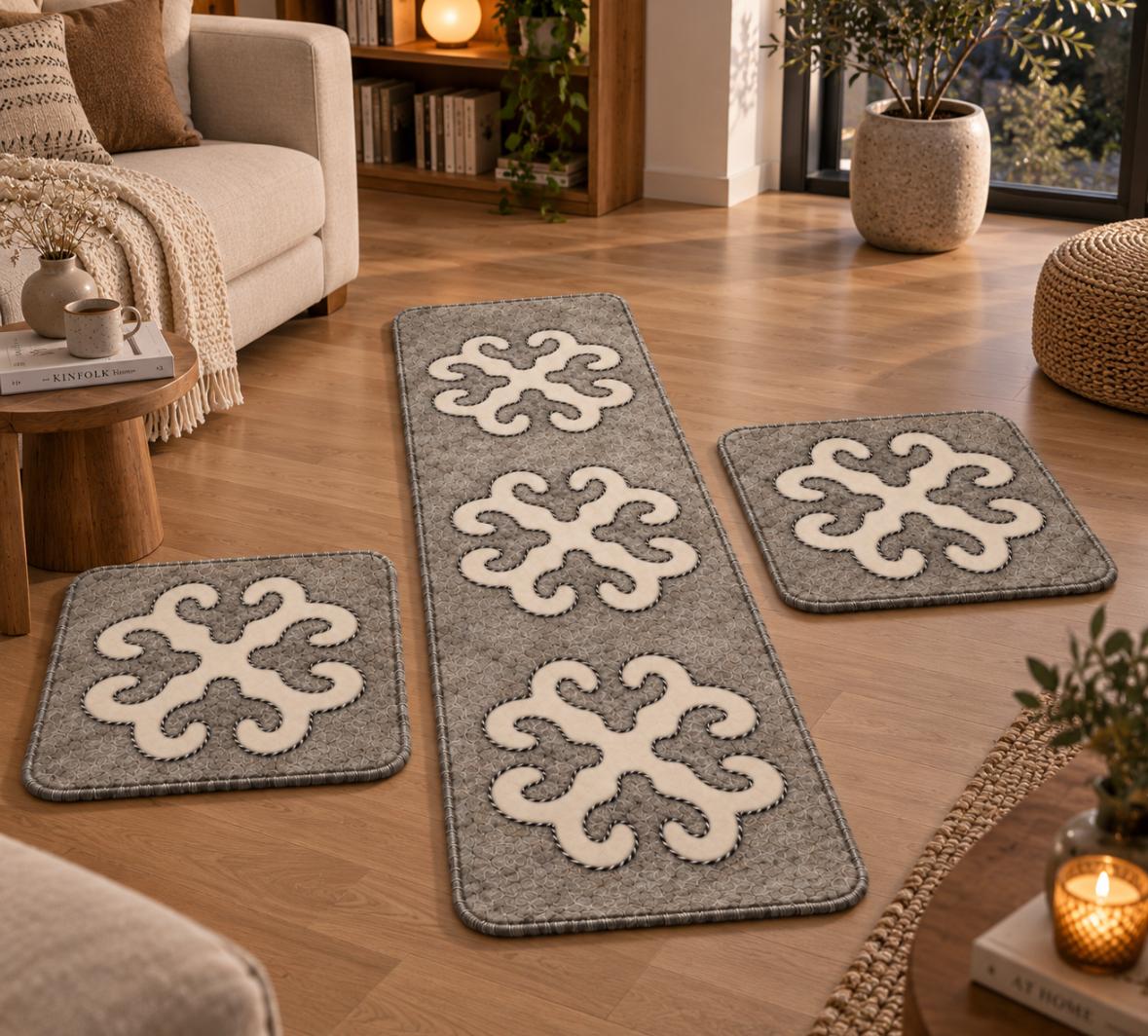 Set Tappeto e 2 coprisedie Grigio&Avorio
