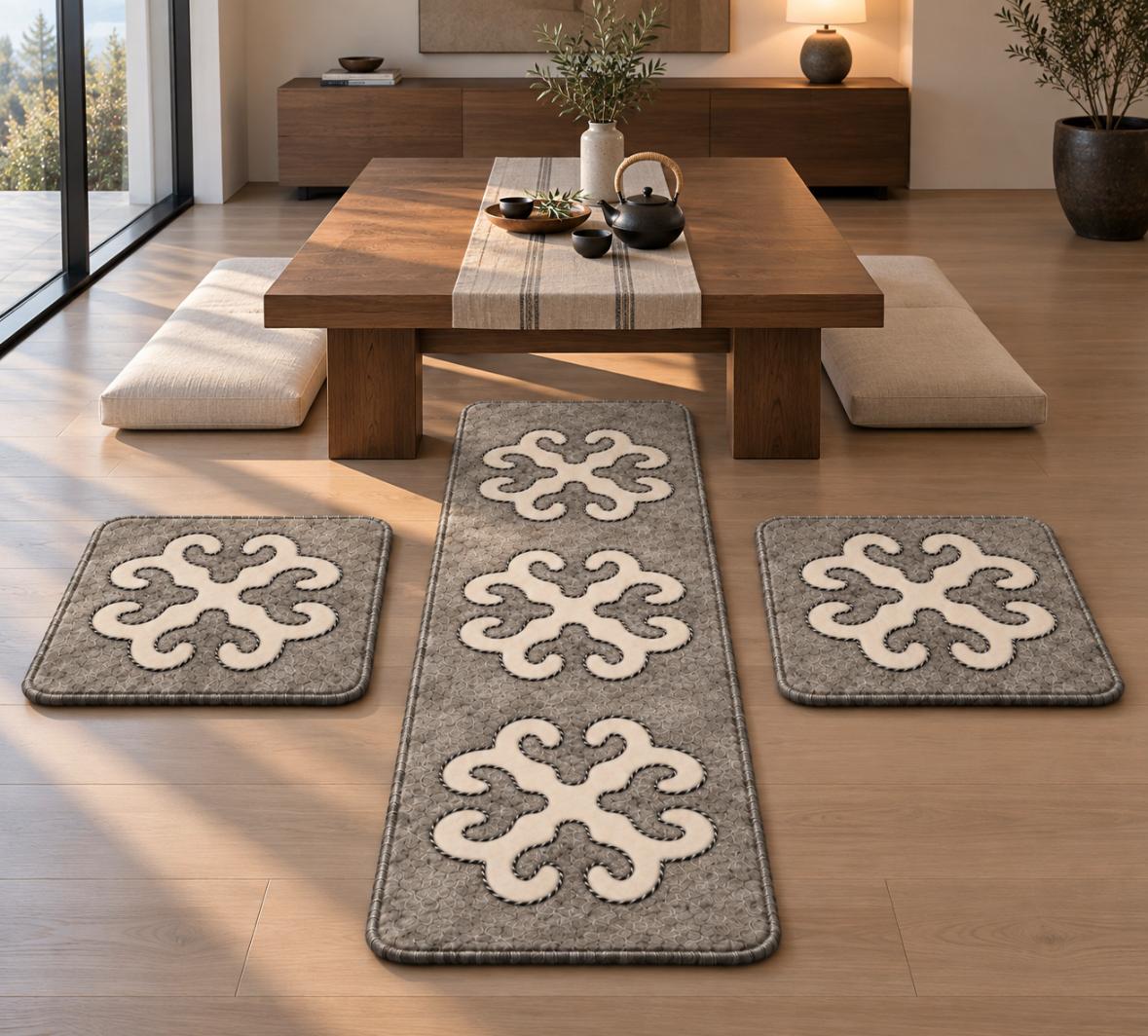 Set Tappeto e 2 coprisedie Grigio&Avorio