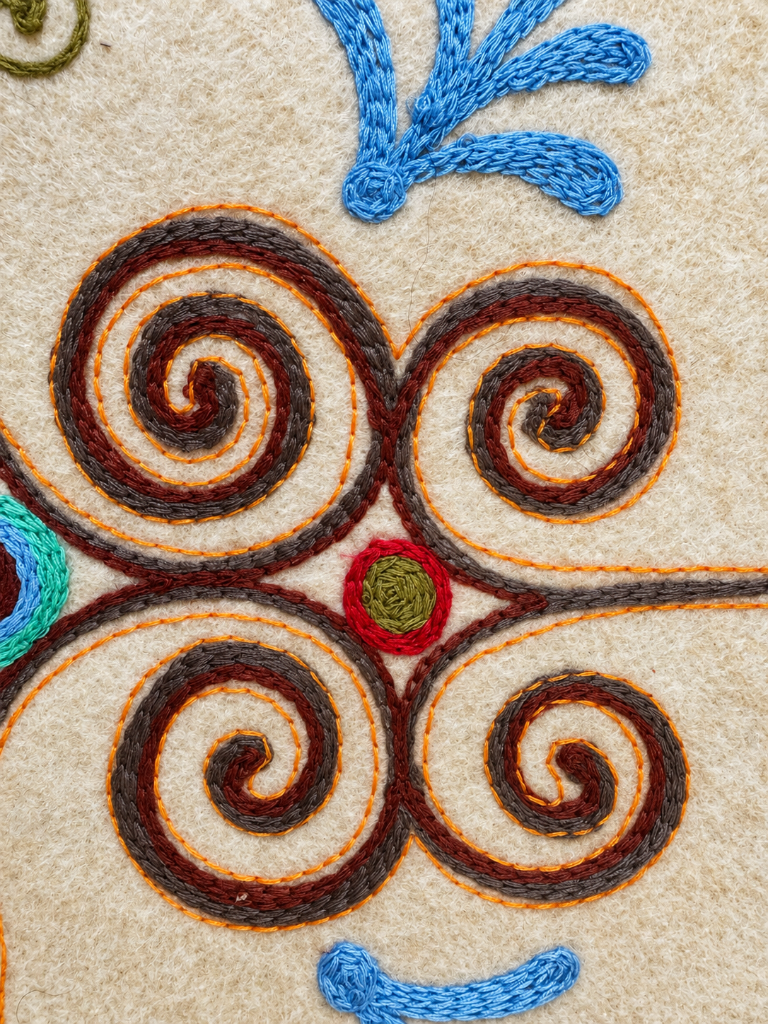 "Birth of Traditions" felt panel - Green, Brown & Red