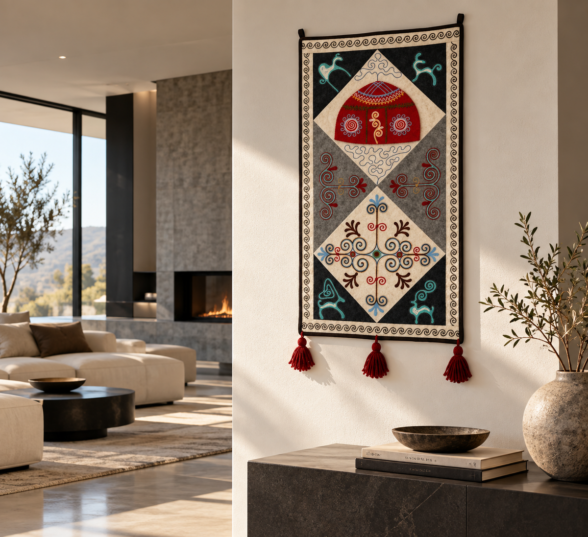 Pannello di feltro "Birth of Traditions" - Greys & Red