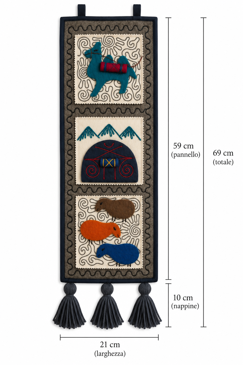 Organizer in feltro "Caravan Tales" - Cammello Verde petrolio & Yurta Blue