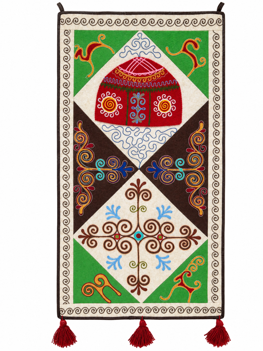 "Birth of Traditions" felt panel - Green, Brown & Red
