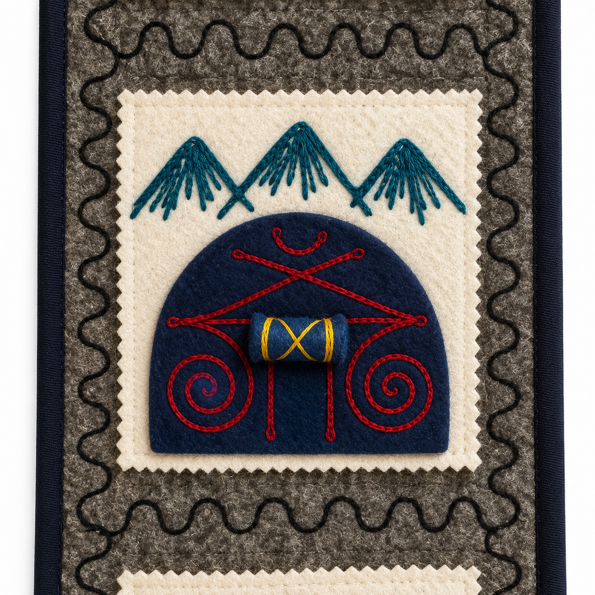 Organizer in feltro "Caravan Tales" - Cammello Verde petrolio & Yurta Blue