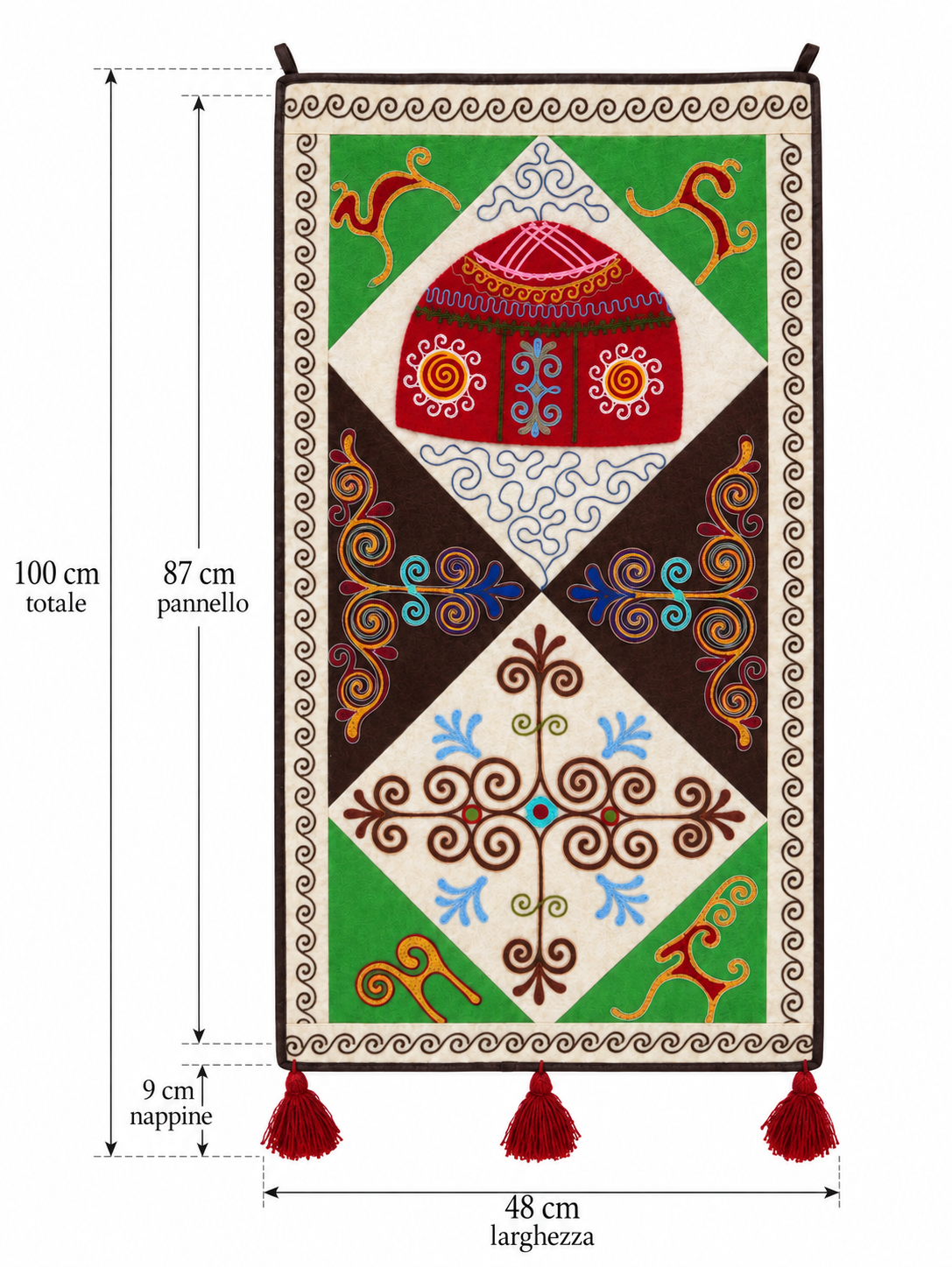"Birth of Traditions" felt panel - Green, Brown & Red
