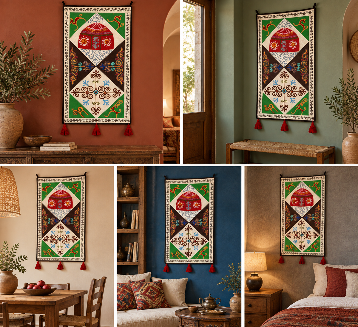 "Birth of Traditions" felt panel - Green, Brown & Red
