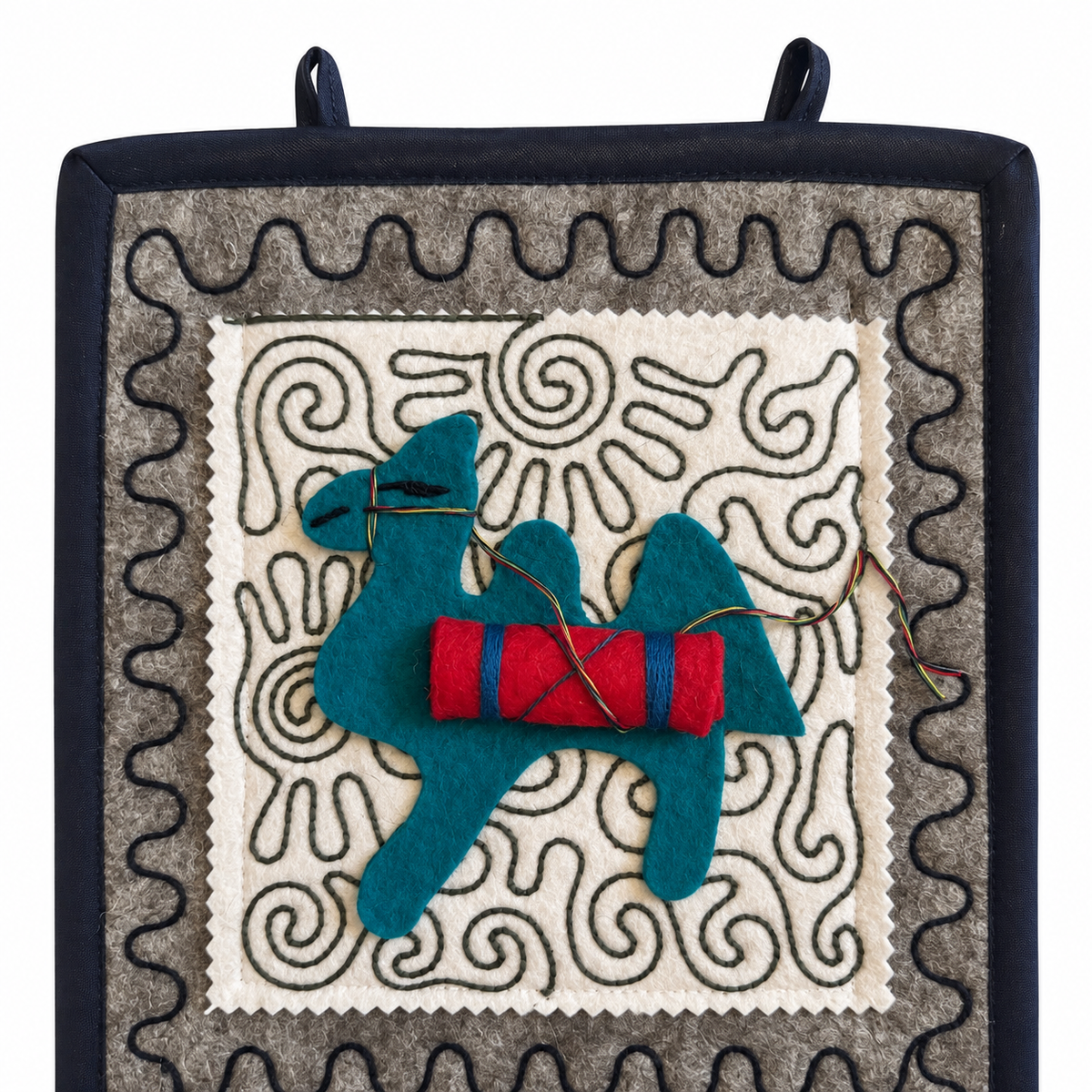 "Caravan Tales" felt organizer - Petrol Green Camel & Red Yurt ver. 2