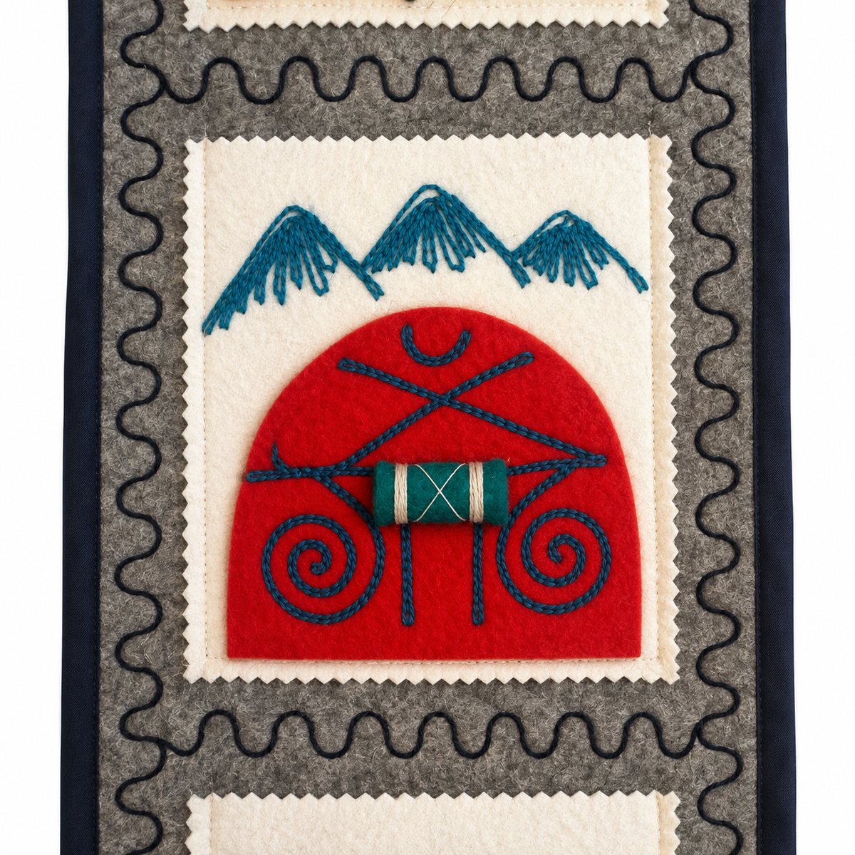 "Caravan Tales" felt organizer - Petrol Green Camel & Red Yurt ver. 2