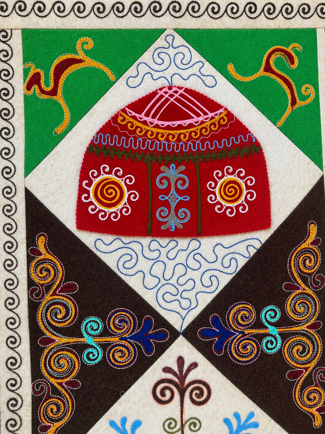 "Birth of Traditions" felt panel - Green, Brown & Red