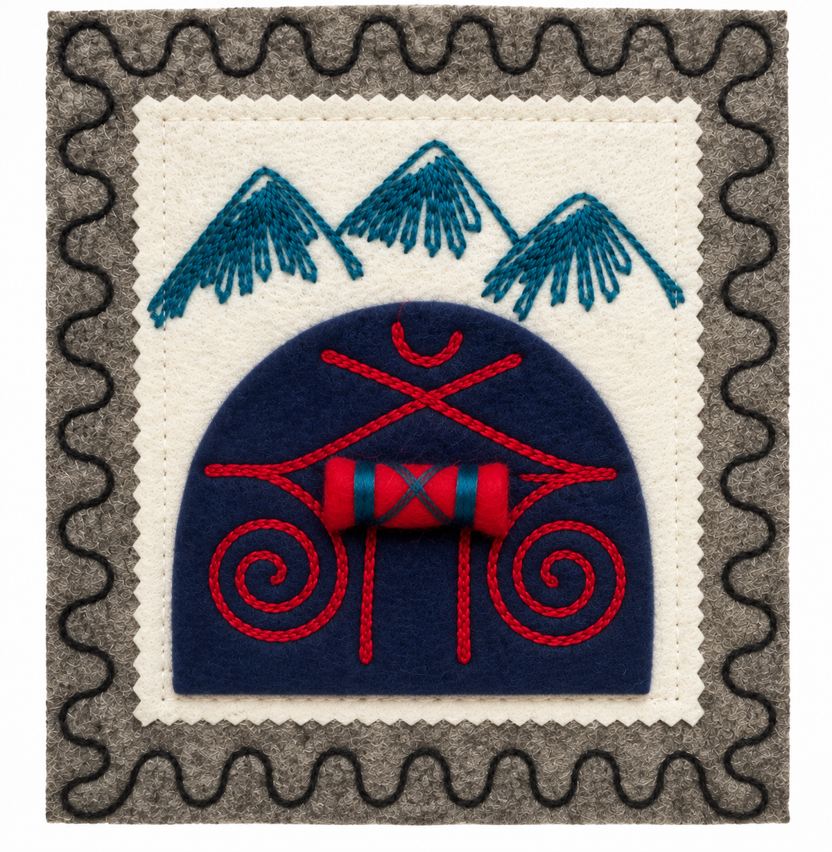 "Caravan Tales" felt organizer - Gray camel & Blue yurt