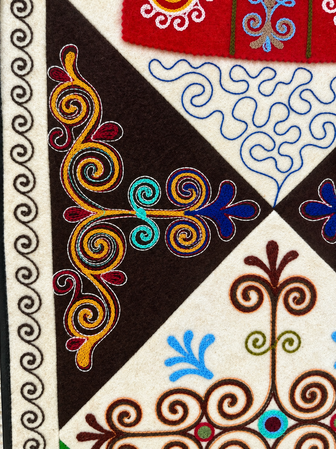 "Birth of Traditions" felt panel - Green, Brown & Red