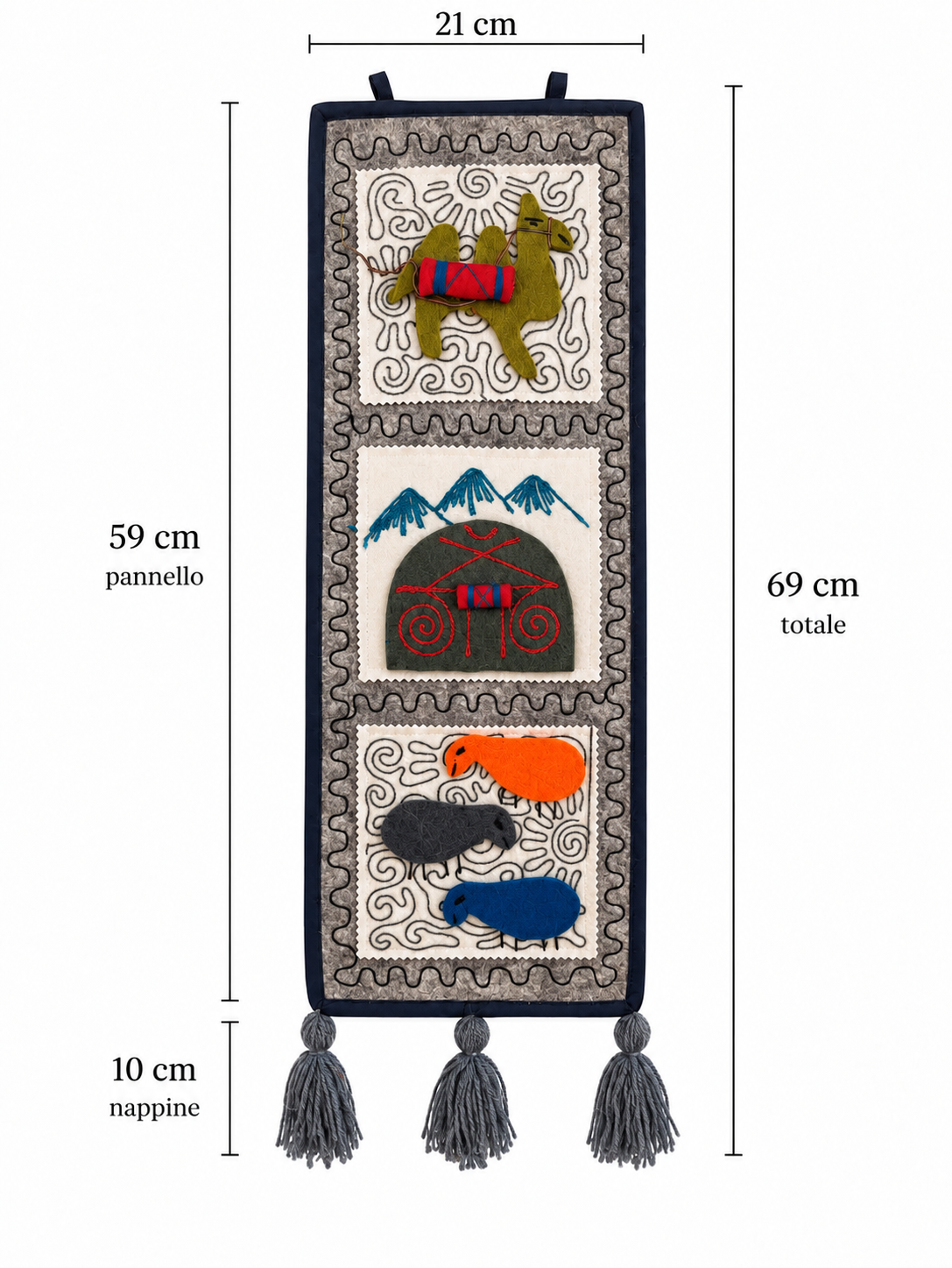 "Caravan Tales" felt organizer - Green Camel & Green Yurt