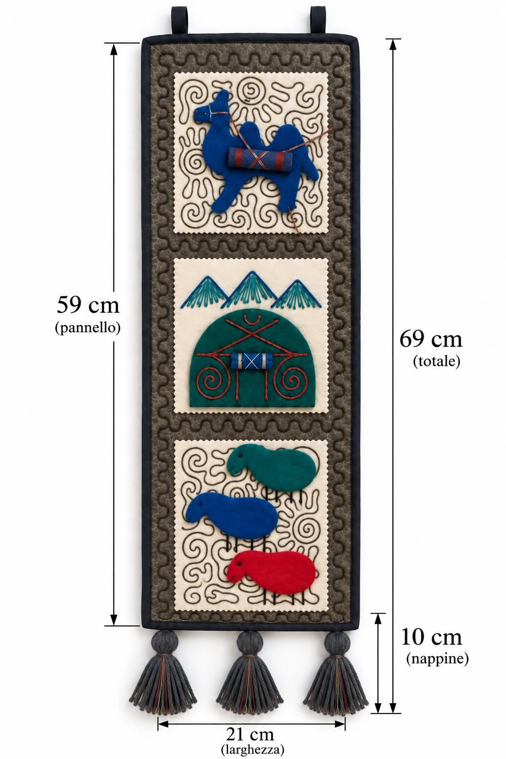 "Caravan Tales" felt organizer - Blue Camel & Green Yurt