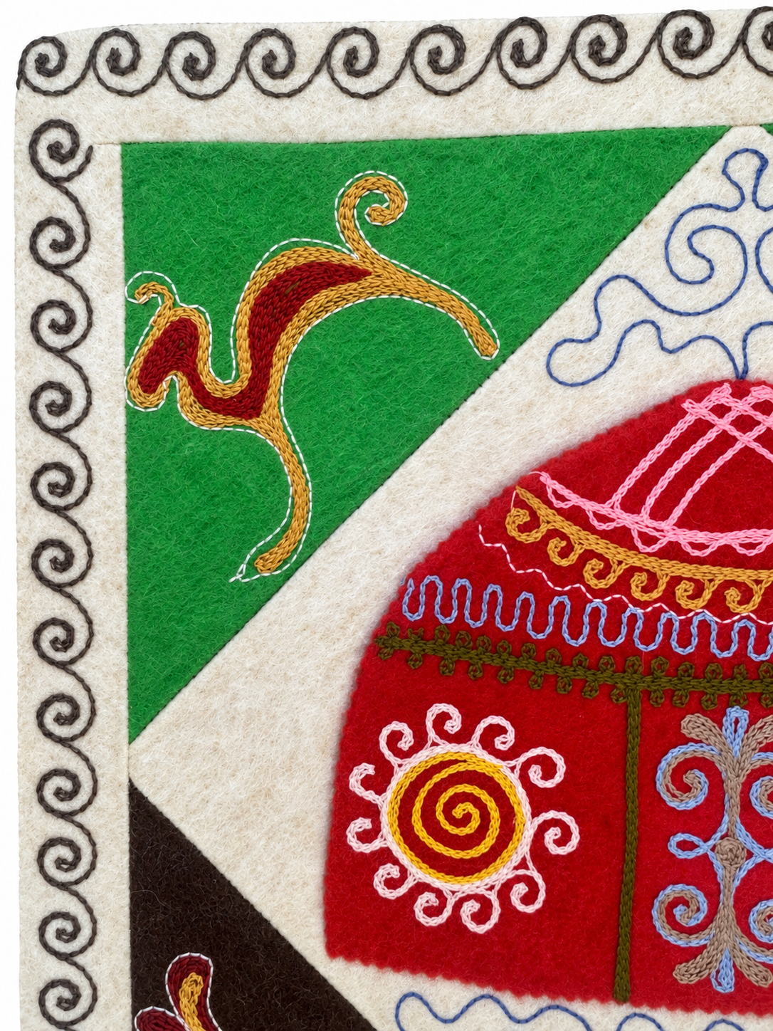 "Birth of Traditions" felt panel - Green, Brown & Red
