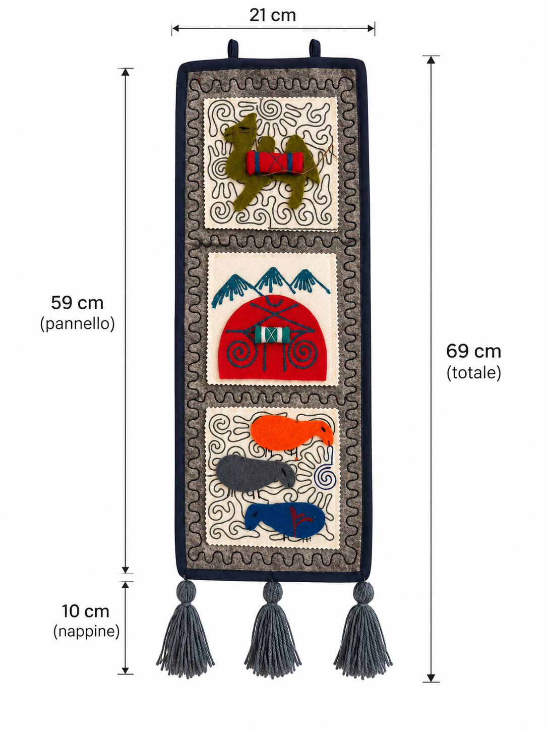 "Caravan Tales" felt organizer - Teal Camel & Red Yurt ver. 3