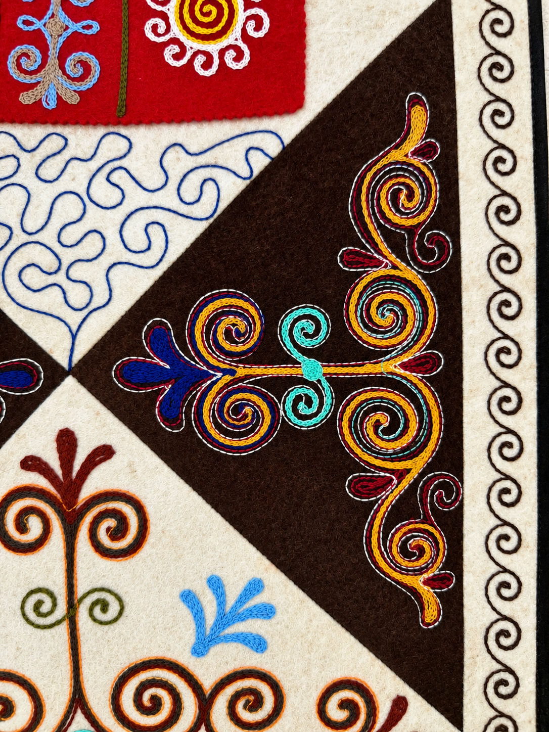 "Birth of Traditions" felt panel - Green, Brown & Red