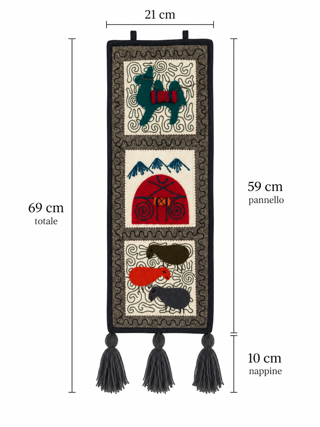 "Caravan Tales" felt organizer - Green Camel & Red Yurt