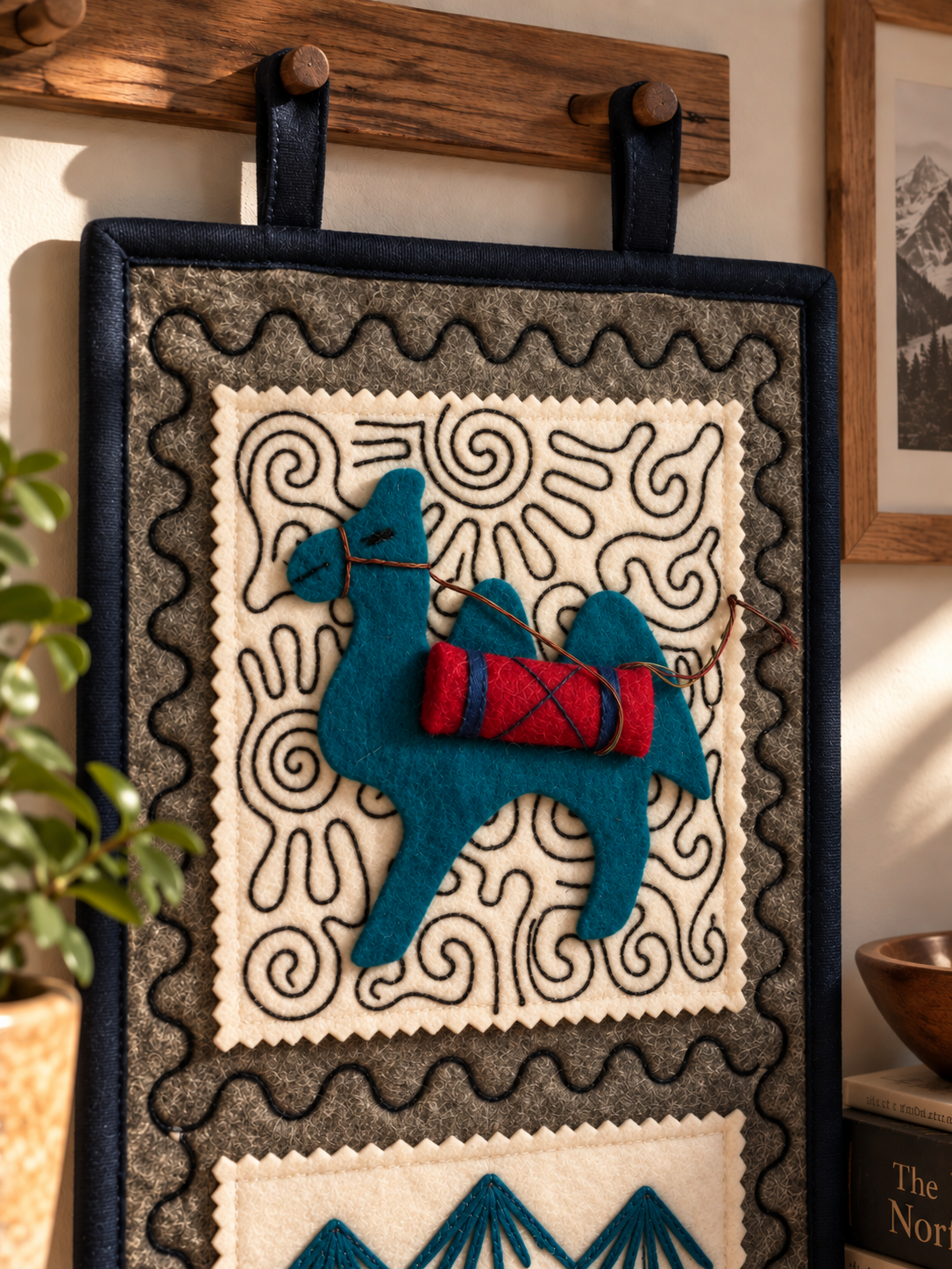 Organizer in feltro "Caravan Tales" - Cammello Verde petrolio & Yurta Blue