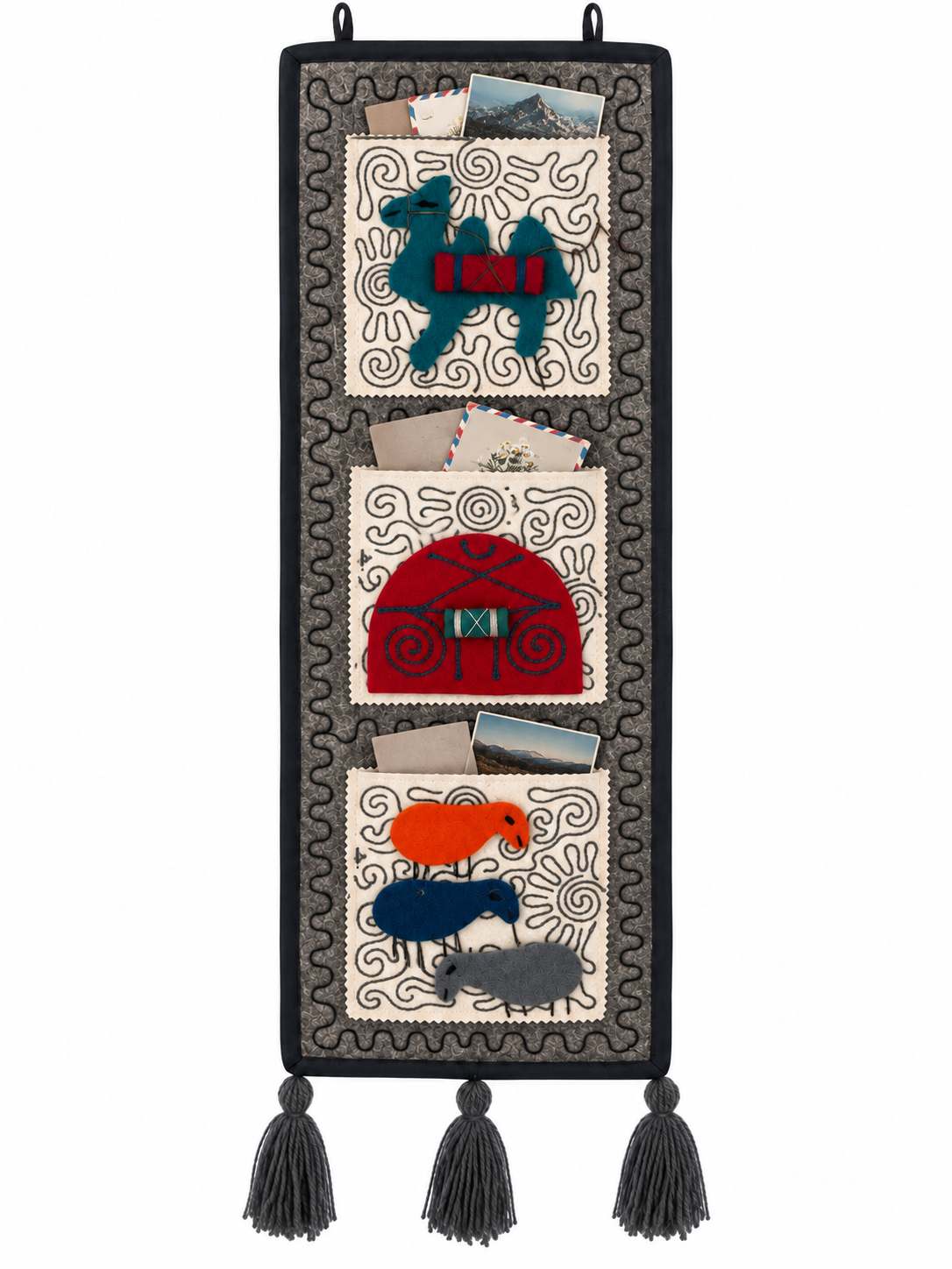 "Caravan Tales" felt organizer - Petrol Green Camel & Red Yurt ver. 2