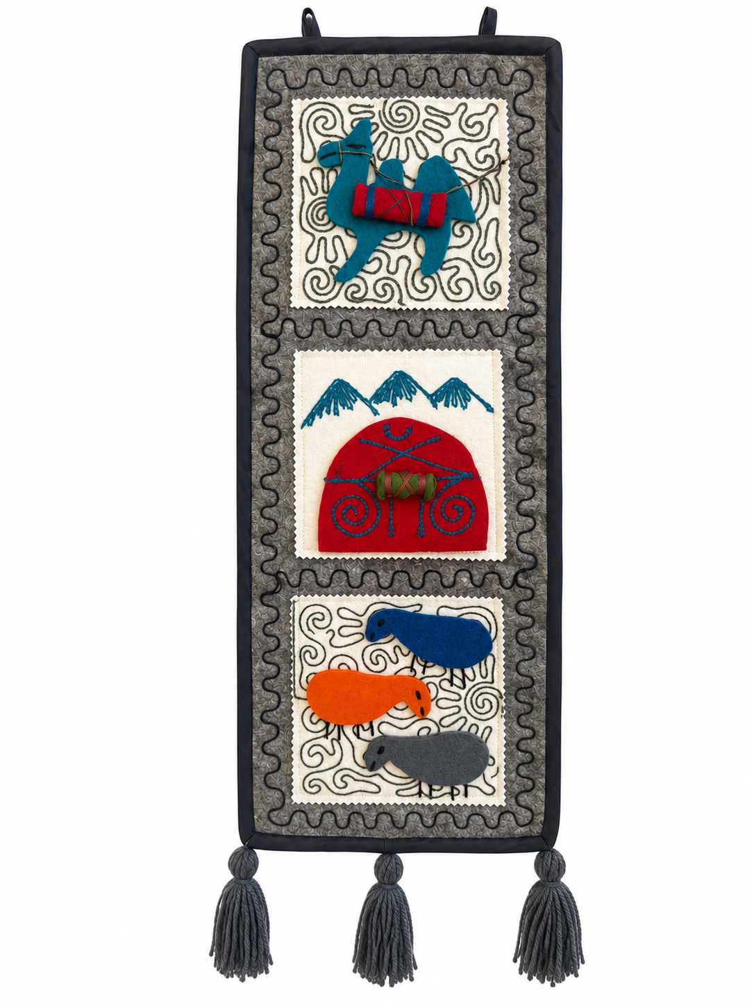 Organizer in feltro "Caravan Tales" - Cammello Verde petrolio & Yurta Rossa