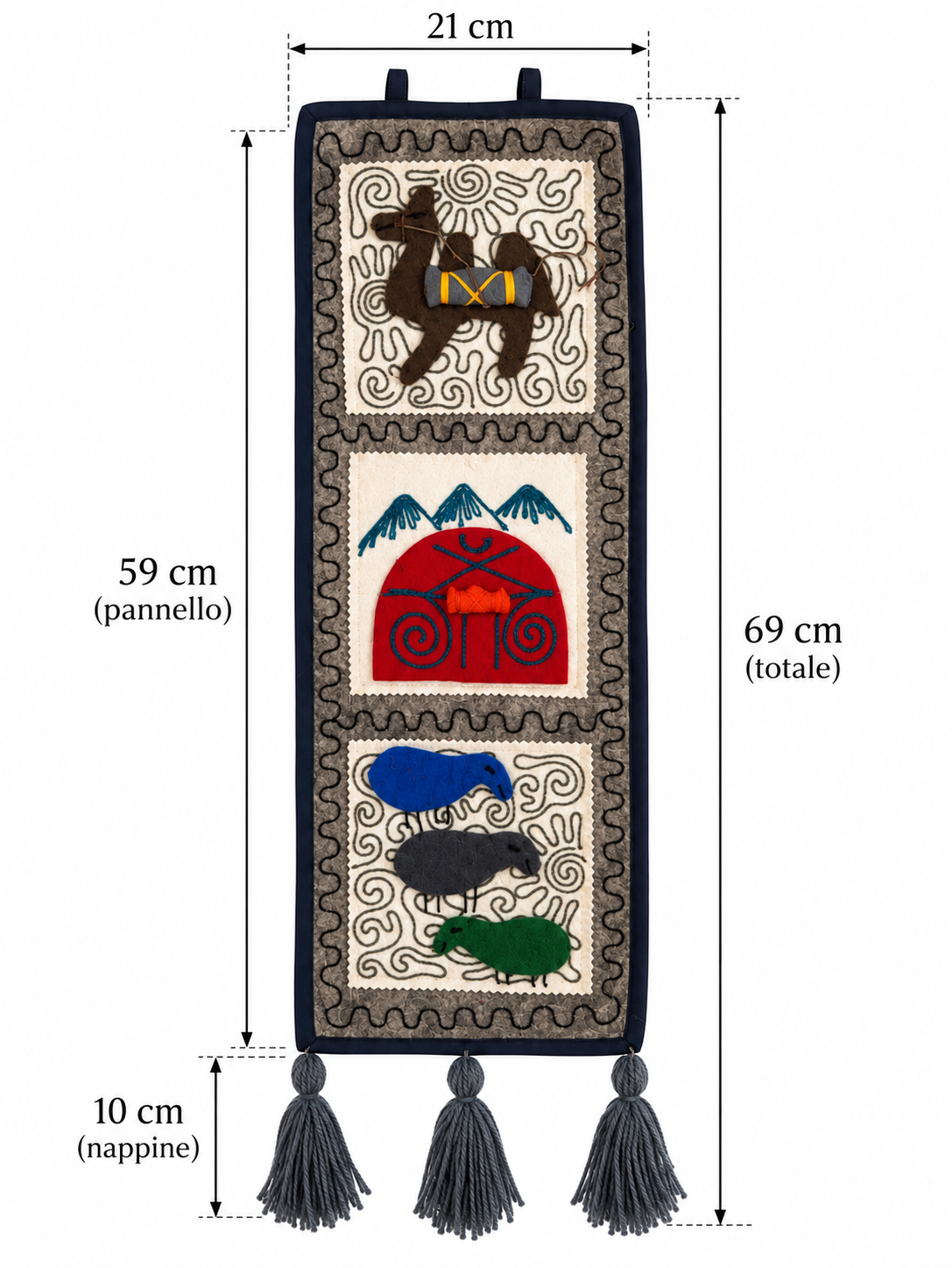 "Caravan Tales" felt organizer - Brown Camel & Red Yurt