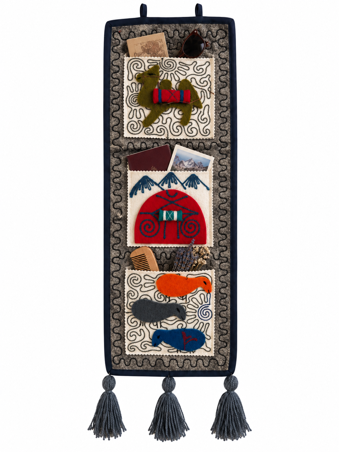 "Caravan Tales" felt organizer - Teal Camel & Red Yurt ver. 3