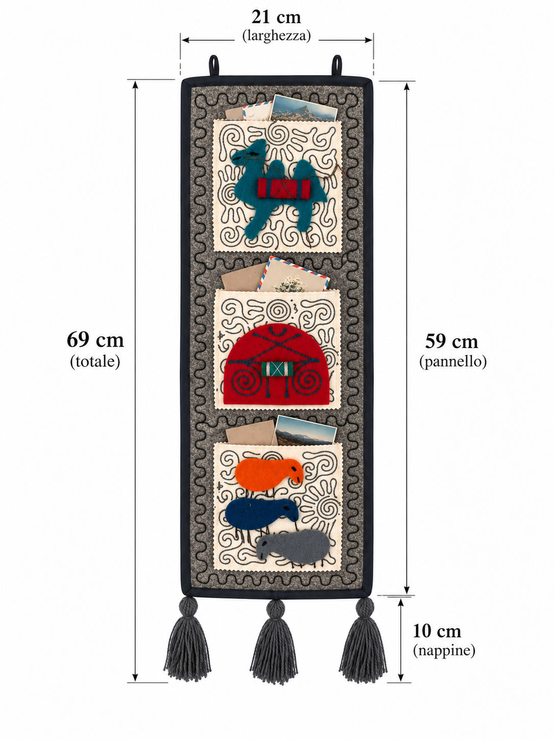 "Caravan Tales" felt organizer - Petrol Green Camel & Red Yurt ver. 2
