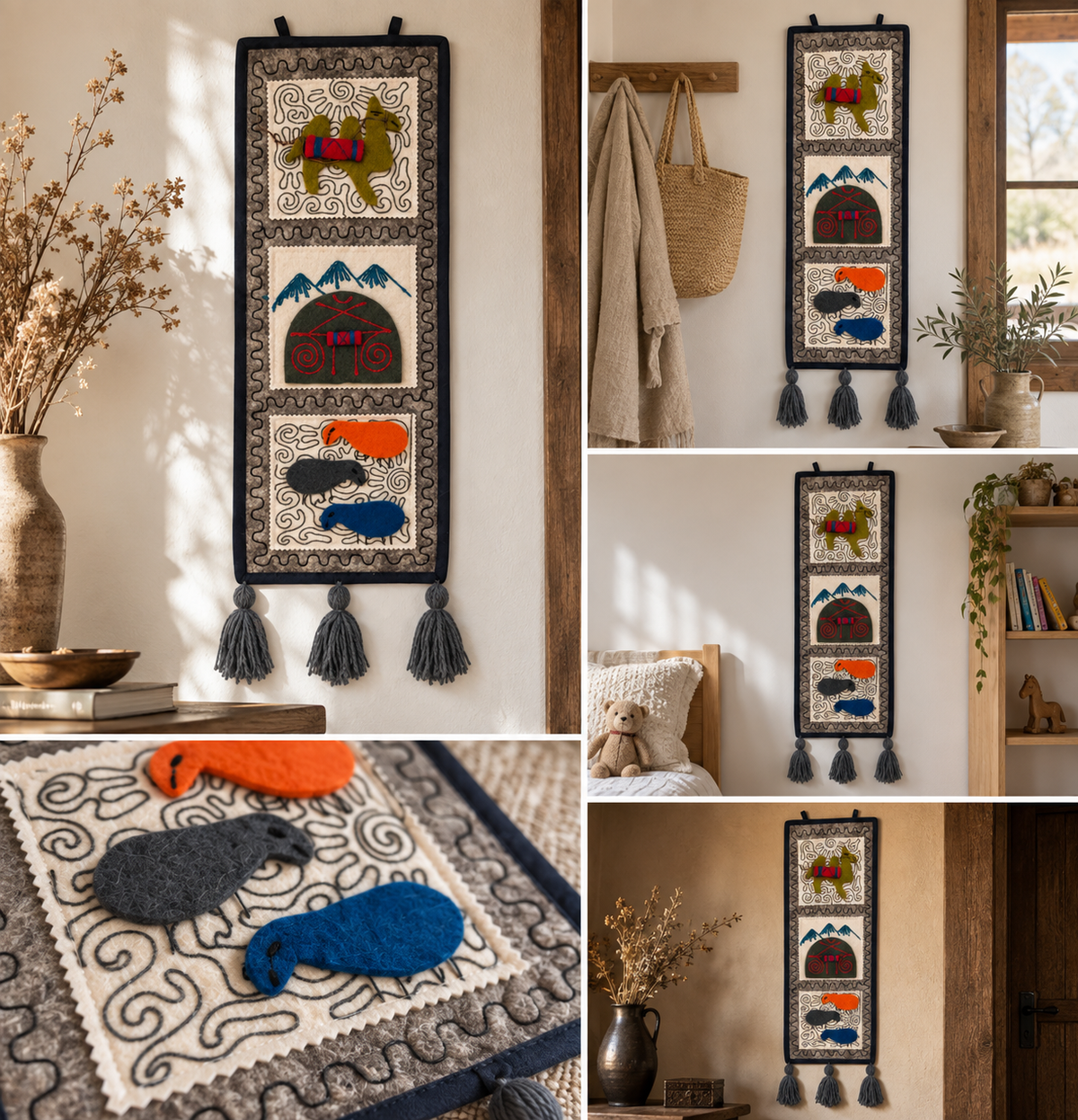"Caravan Tales" felt organizer - Green Camel & Green Yurt