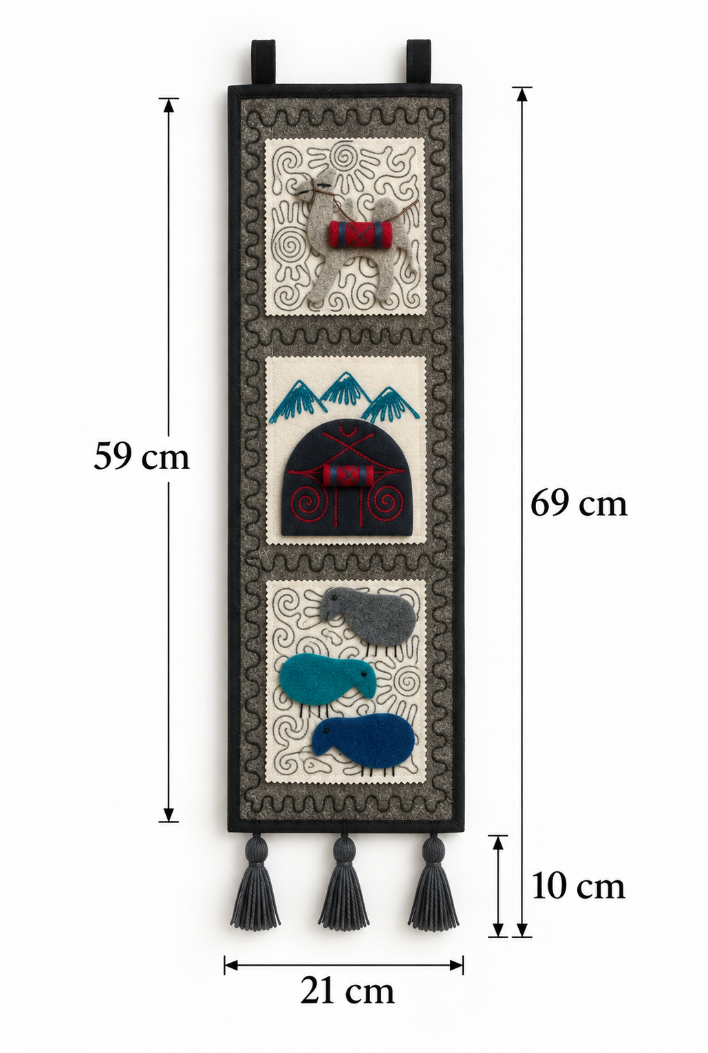 "Caravan Tales" felt organizer - Gray camel & Blue yurt
