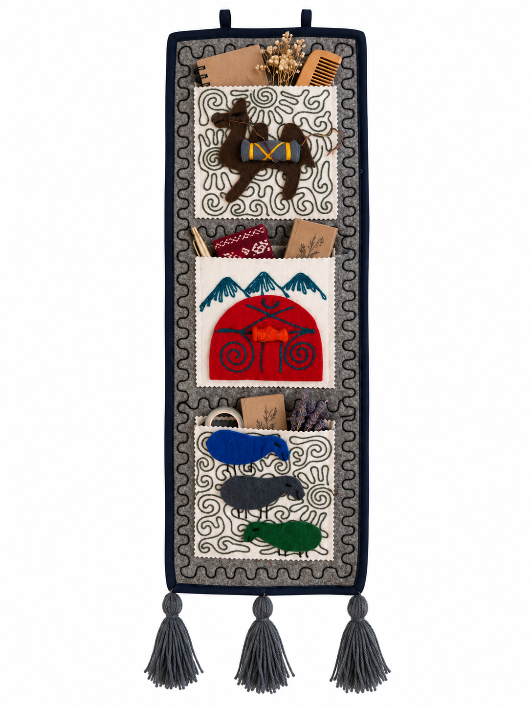 "Caravan Tales" felt organizer - Brown Camel & Red Yurt