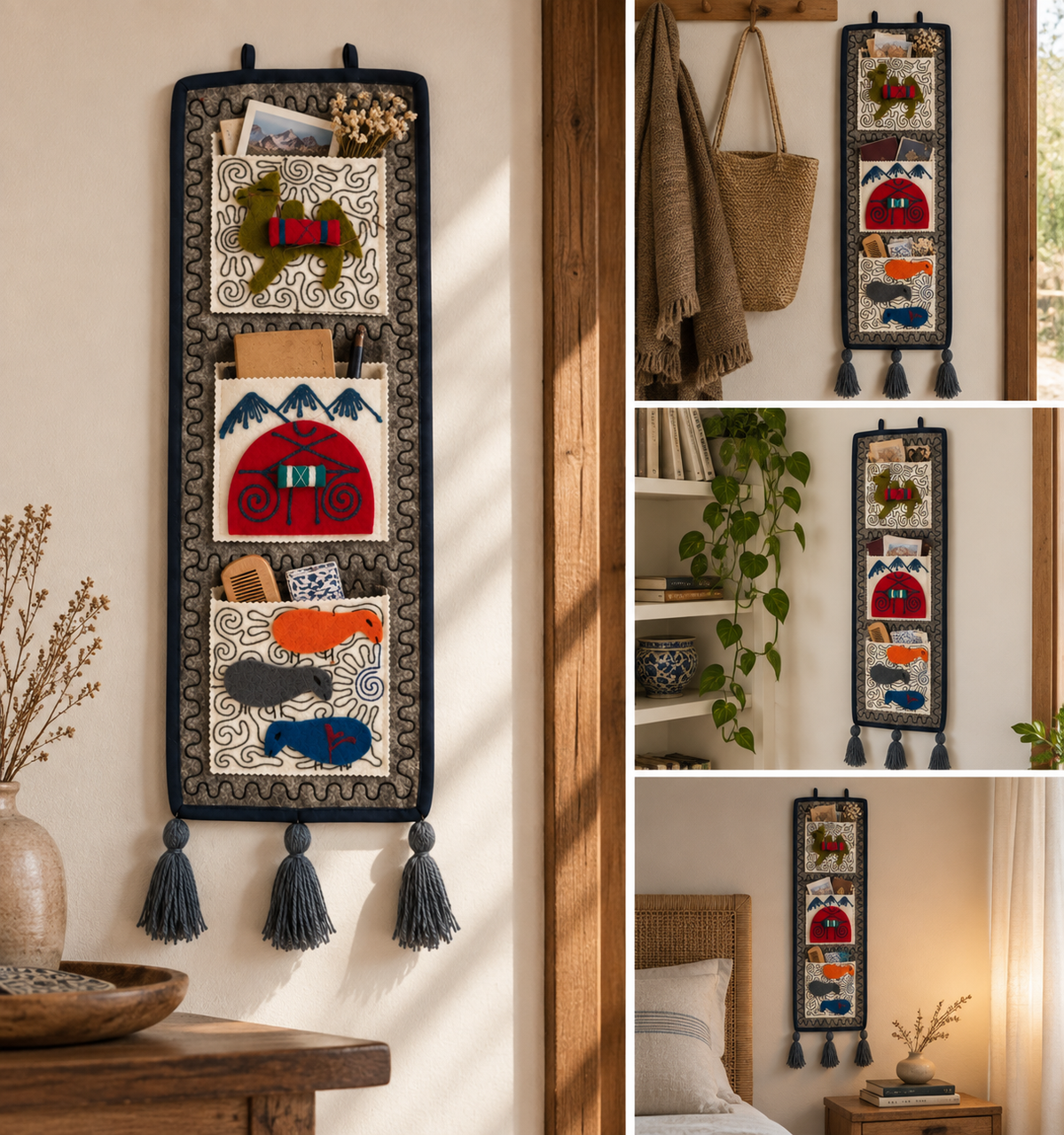 "Caravan Tales" felt organizer - Teal Camel & Red Yurt ver. 3