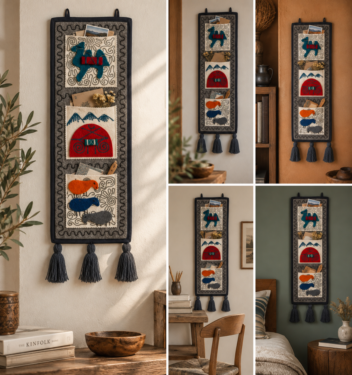 "Caravan Tales" felt organizer - Petrol Green Camel & Red Yurt ver. 2