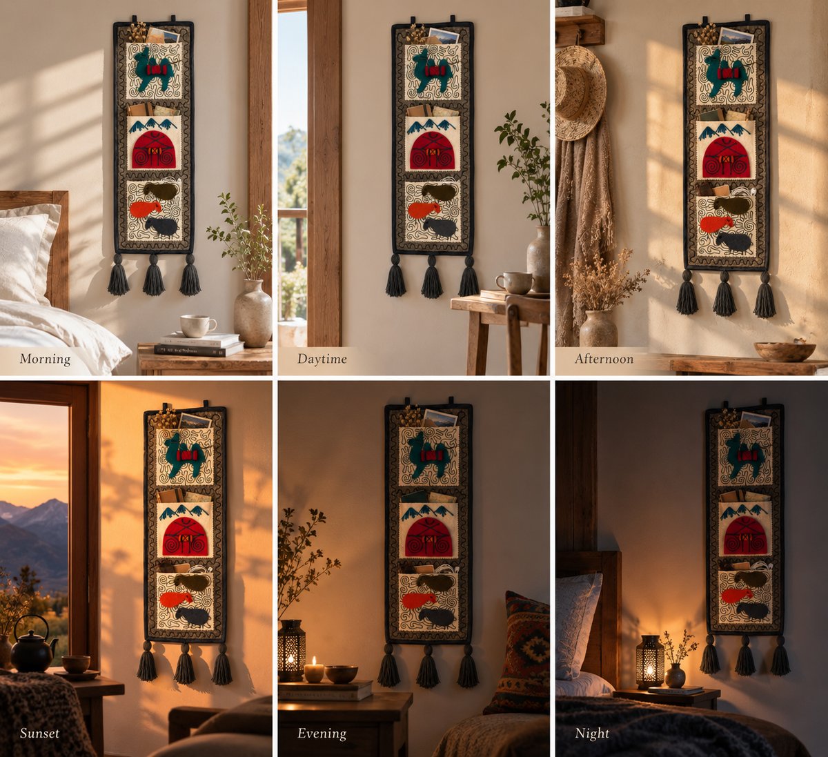 "Caravan Tales" felt organizer - Green Camel & Red Yurt