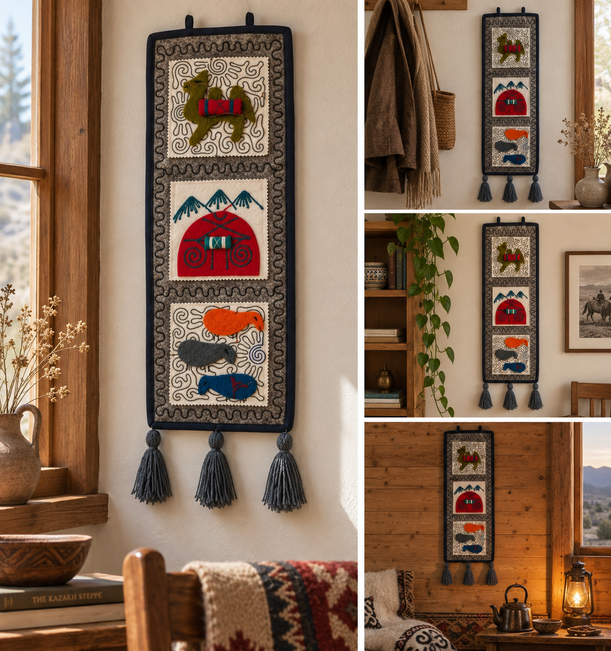 "Caravan Tales" felt organizer - Teal Camel & Red Yurt ver. 3