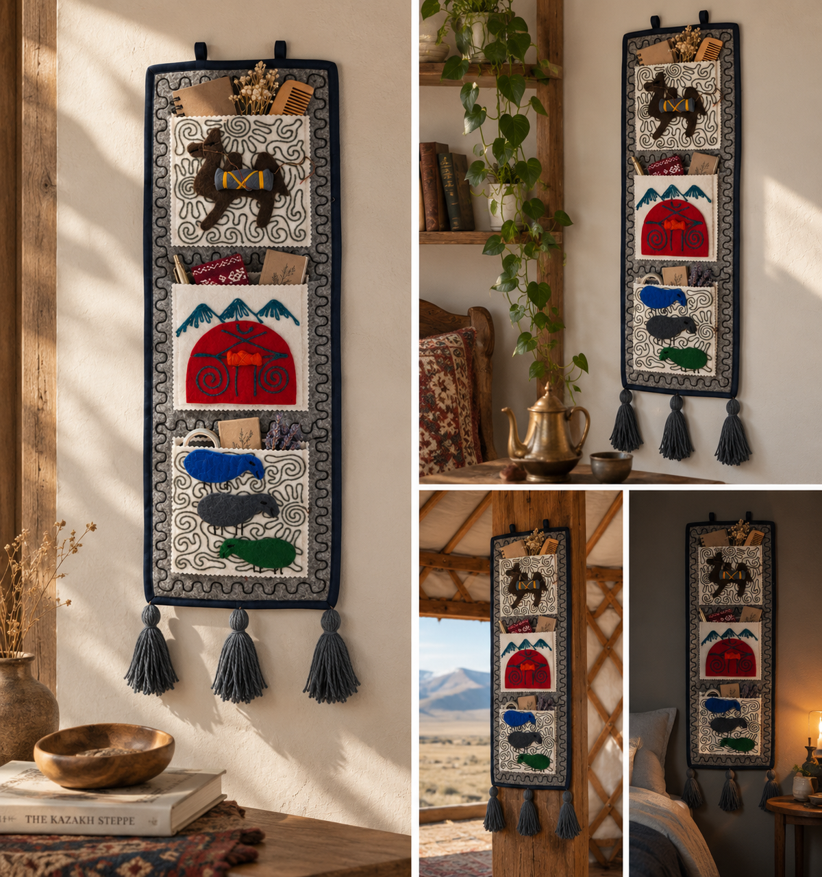 "Caravan Tales" felt organizer - Brown Camel & Red Yurt