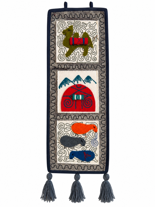 "Caravan Tales" felt organizer - Teal Camel & Red Yurt ver. 3