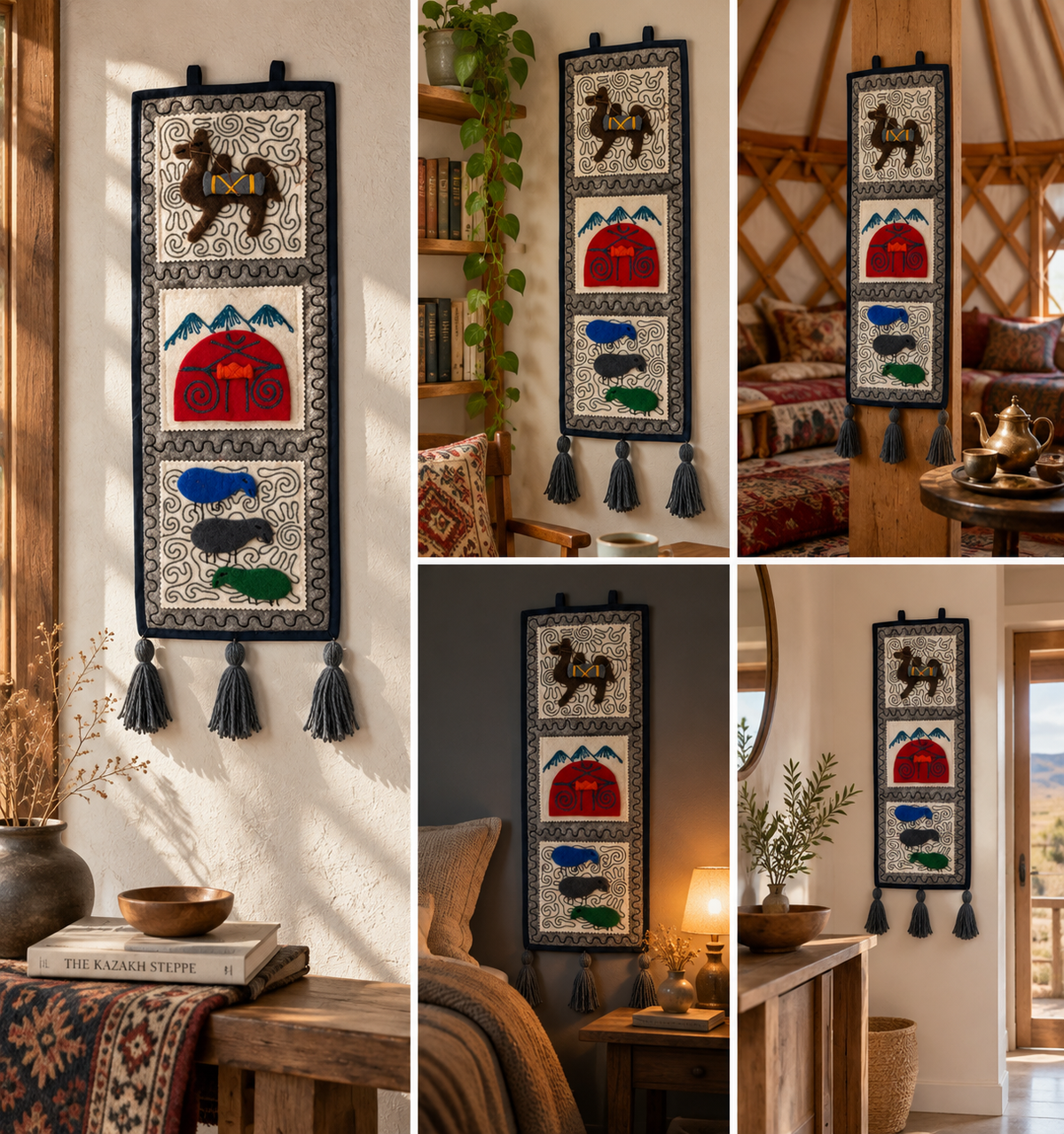 "Caravan Tales" felt organizer - Brown Camel & Red Yurt
