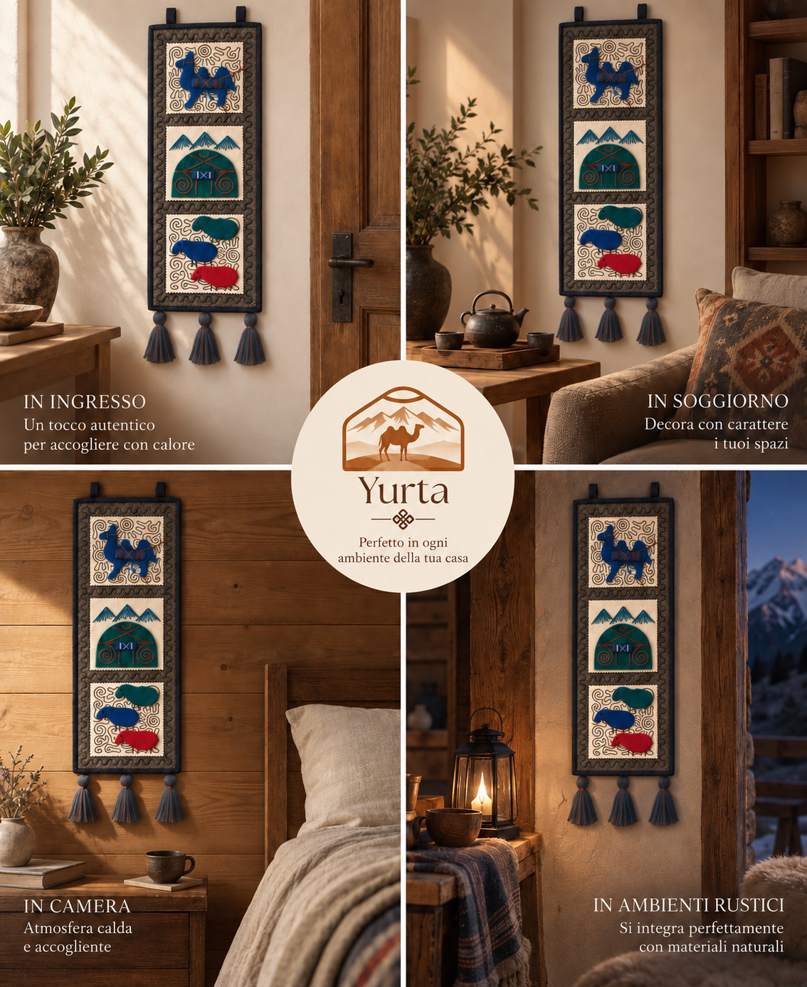 "Caravan Tales" felt organizer - Blue Camel & Green Yurt