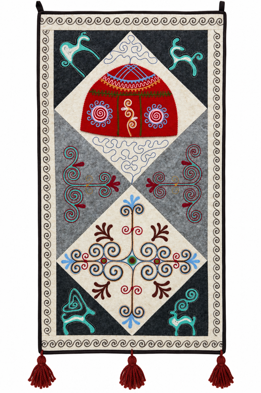 "Birth of Traditions" felt panel - Greys & Red